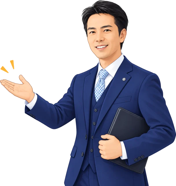 手のひらで案内する代表の大下